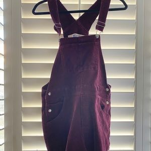Brandy Melville Maroon Corduroy Short Overalls
